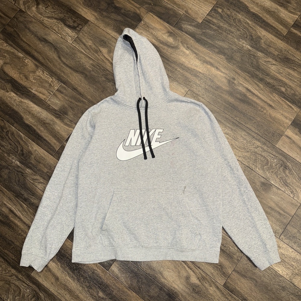 Nike Fleece Pullover Graphic Hoodie Long-Sleeve Men's Large Grey Swoosh Logo